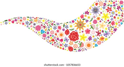vector illustration of colorful flowers in wave shape for floral backgrounds and decorations