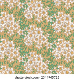 Vector illustration with colorful flowers,Orange background textile pattern