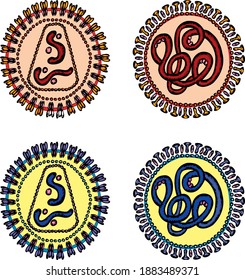 Vector illustration of colorful flu and aids viruses