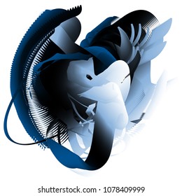 Vector illustration of a colorful fluid 3d objects. Futuristic techno concept. Complex extraterrestrial structure. Creative background consisting of a liquid shapes