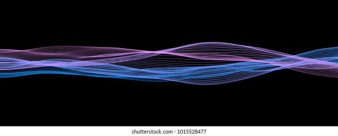 Vector illustration of a colorful fluid curves against black background. Creative geometric backdrop. Modern concept. Abstract wavy pattern