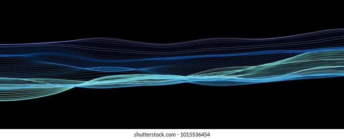 Vector illustration of a colorful fluid curves against black background. Creative geometric backdrop. Modern concept. Abstract wavy pattern