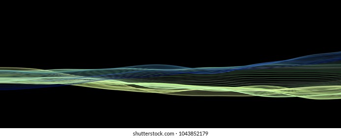 Vector illustration of a colorful fluid curves against black background. Creative geometric backdrop. Modern concept. Abstract wavy pattern