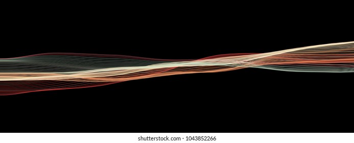 Vector illustration of a colorful fluid curves against black background. Creative geometric backdrop. Modern concept. Abstract wavy pattern