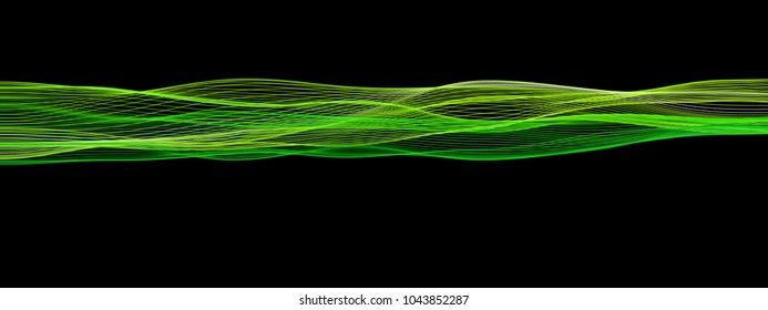 Vector illustration of a colorful fluid curves against black background. Creative geometric backdrop. Modern concept. Abstract wavy pattern