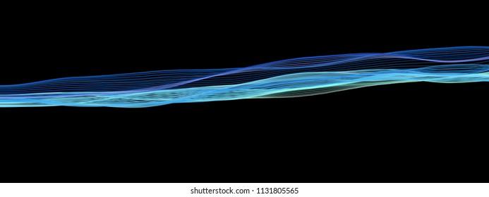 Vector illustration of a colorful fluid curves against black background. Creative geometric backdrop. Modern concept. Abstract wavy pattern.