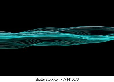 Vector illustration of a colorful fluid curves against black background. Creative geometric backdrop. Modern concept. Abstract wavy pattern