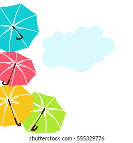 Vector illustration colorful fly, soaring umbrellas background. Flat Design-01