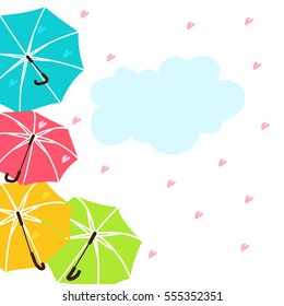 Vector illustration colorful fly, soaring umbrellas background. Flat Design-02