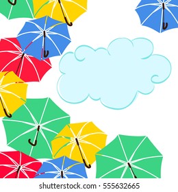 Vector illustration colorful fly, soaring umbrellas background. Flat Design-03