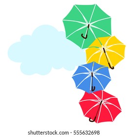 Vector illustration colorful fly, soaring umbrellas background. Flat Design-05