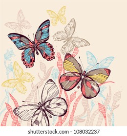 vector illustration of colorful flying butterflies