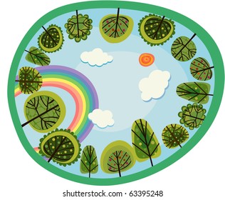 Vector illustration of colorful forest.