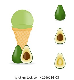 Vector illustration of colorful Fresh avocado ice cream.