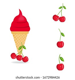 Vector illustration of colorful Fresh cherry ice cream.