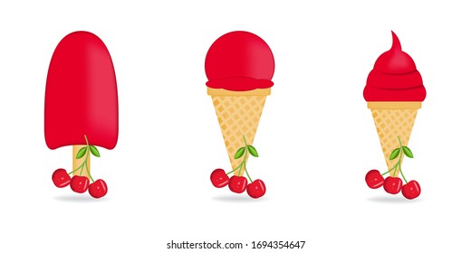 Vector illustration of colorful Fresh cherry ice cream.