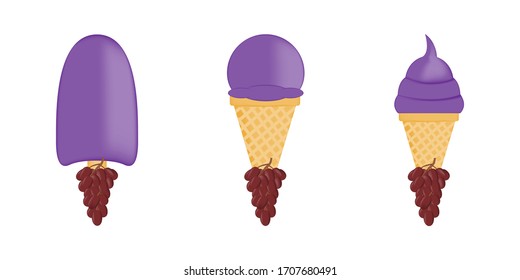 Vector illustration of colorful Fresh grape ice cream.