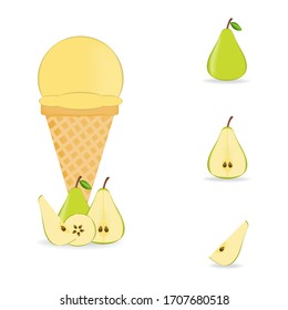 Vector illustration of colorful Fresh pear ice cream.