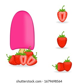 Vector illustration of colorful Fresh strawberry ice cream.