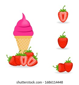 Vector illustration of colorful Fresh strawberry ice cream.