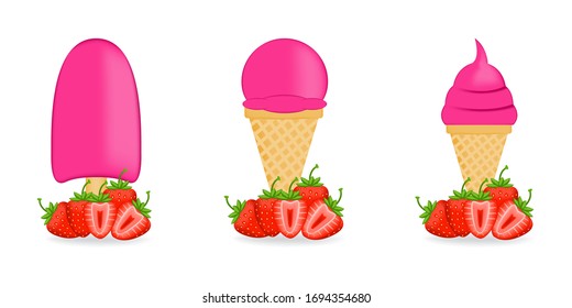 Vector illustration of colorful Fresh strawberry ice cream.