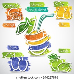 Vector illustration of colorful fruit drink icon collection