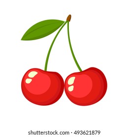 Vector illustration of colorful fruit. Fresh cherry. Fruit isolated on background. Icons of fruits. Logo.
