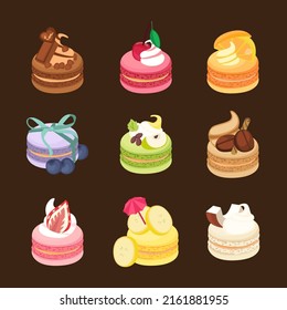 Vector Illustration Of Colorful Fruit Macaroon In Cute Cartoon Style