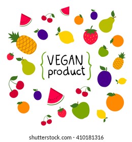 Vector Illustration of a Colorful Fruit Vegan Background