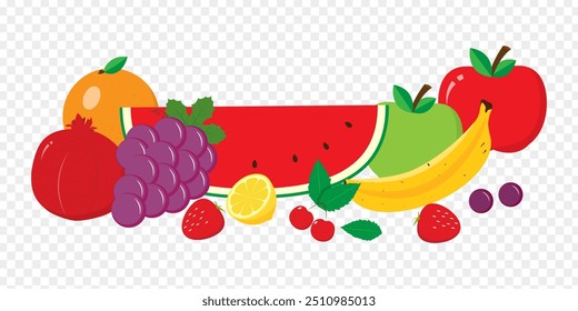 Vector illustration of colorful fruits on transparent background