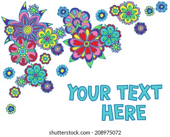 Vector illustration of colorful fun flower floral design template card with text