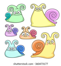 vector illustration of colorful funny snail, sticker, sticker for children