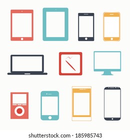 vector illustration of colorful gadgets on a white background