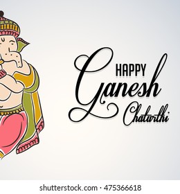 Vector illustration of a colorful Ganesh with stylish text for happy ganesh chaturthi festival.