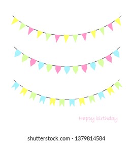 Vector Illustration of Colorful Garlands on white background. Rainbow colors buntings and flags. Holiday set. Festive flags.