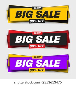 Vector illustration of colorful geometric banner for advertising 50% discount, big sale. Limited time offer poster template, for business promotion marketing, best price now