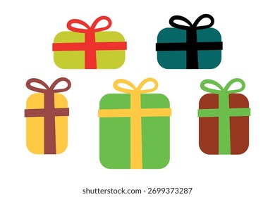 Ilustración vectorial de coloridas cajas de regalo con cintas aisladas sobre fondo blanco para la celebración