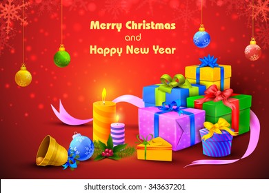 vector illustration of colorful gift and presents for Merry Christmas and New Year