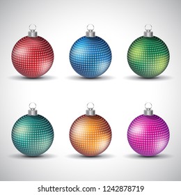 Vector Illustration of Colorful Glossy Christmas Balls with Small Dots isolated on a White Background
