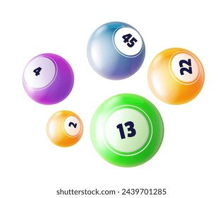 Vector illustration of colorful glossy lotto balls with numbers, vibrant and realistic style, perfect for lottery and gaming graphics.