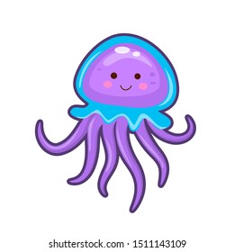 Vector illustration of colorful glowing jelly fish on white background