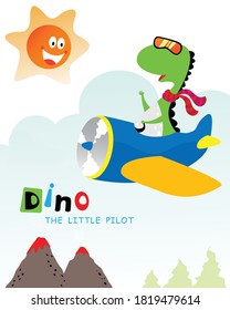 vector illustration. Colorful graphics dinosaur flies in the sky on an airplane. Print for children's t-shirts and hand-drawn cards.