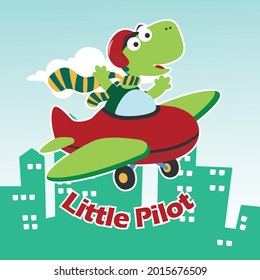 Ilustración vectorial de los coloridos dinosaurios gráficos vuela en el cielo en un avión. Se puede usar para imprimir camisetas, los niños usan diseño de moda, tarjeta de invitación. tela, textil, papel tapiz de vivero. 
