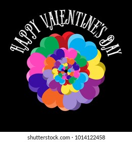 Vector illustration colorful greeting valentine's day card with 3d hearts isolated on black backgound