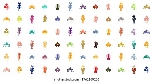 vector illustration of colorful grid with small robot symbols for artificial intelligence white background