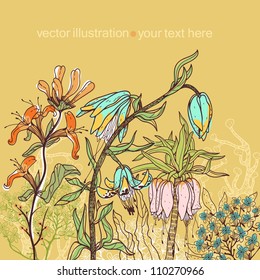 vector illustration of colorful hand drawn flowers and plants