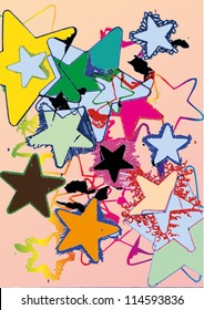Vector illustration of colorful hand drawn star pattern.