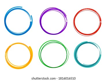 Vector Illustration Colorful Hand Drawn Cirlce Set. Collection Of Ring Doodles.