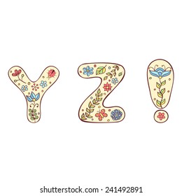 Vector illustration of colorful hand drawn letters on white background