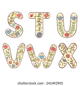 Vector illustration of colorful hand drawn letters on white background
